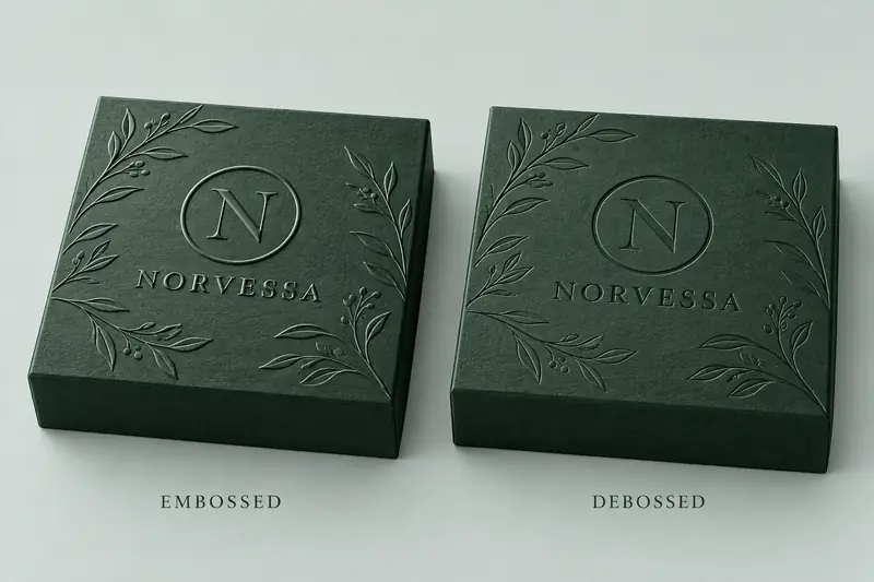 Embossing and debossing finishes on cardboard packaging