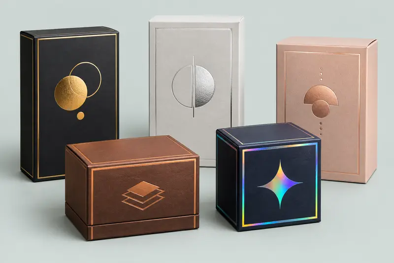 Gold silver copper and holographic foil stamping colours on packaging