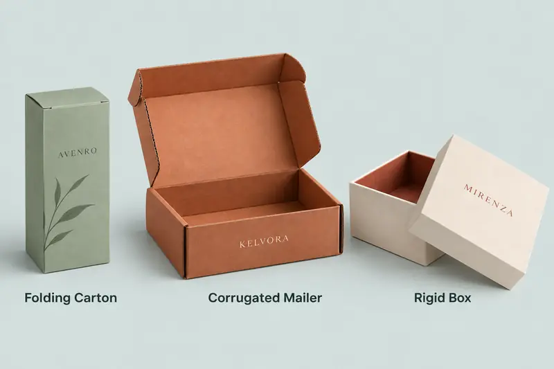 Folding carton, corrugated mailer, and rigid box comparison