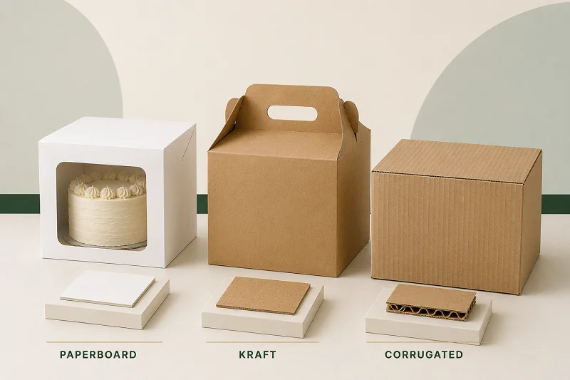Paperboard, kraft and corrugated cake packaging materials