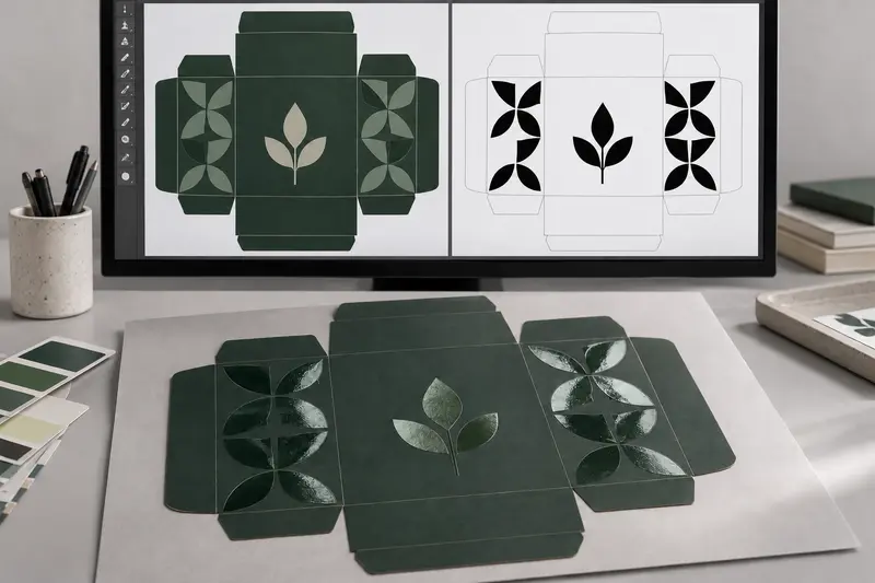 Spot UV Mask Artwork Aligned With a Printed Packaging Design
