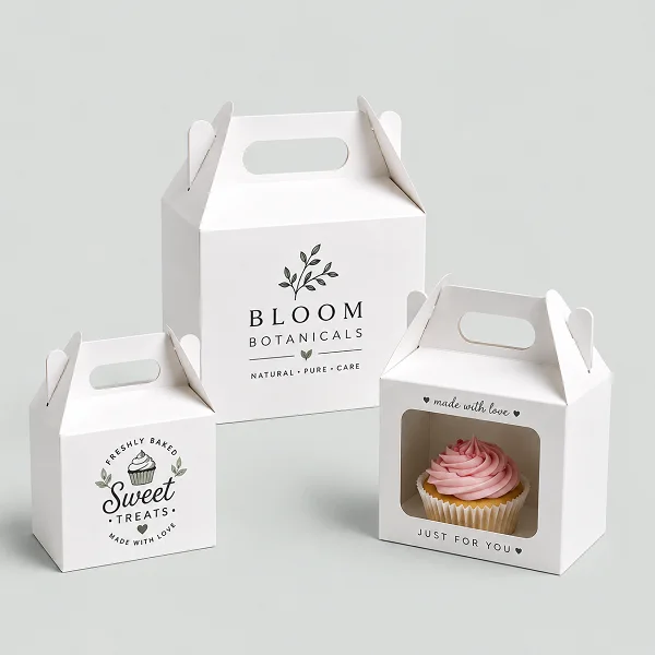 custom printed white gable boxes with window australia